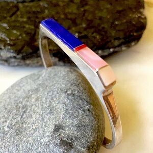 Vintage Navajo Native American Lapis and Mother of Pearl Bracelet